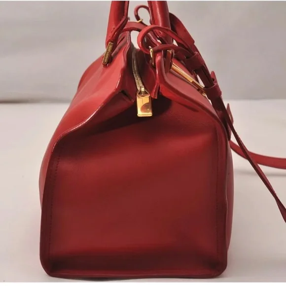 YVES SAINT LAURENT Cabas 2Way Shoulder Tote Bag Leather Red - Picture 4 of 11